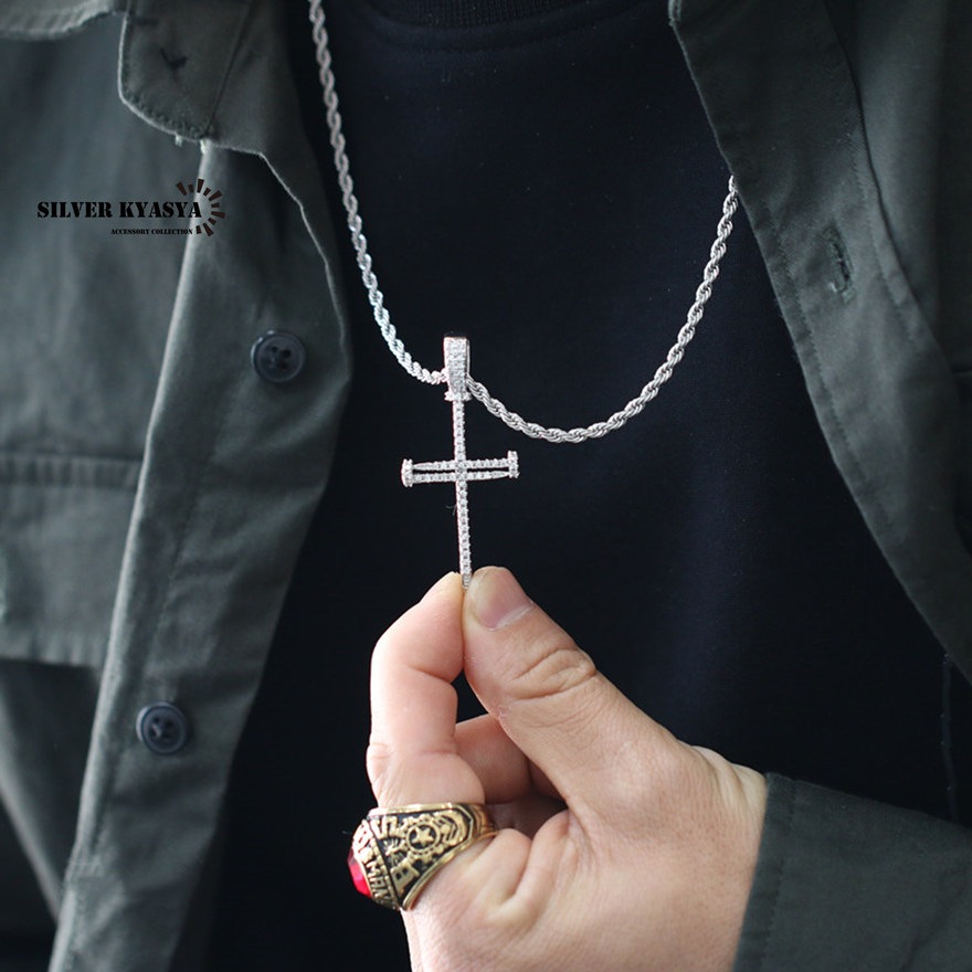 クロスネックレス 釘 パヴェ CZ [n304]