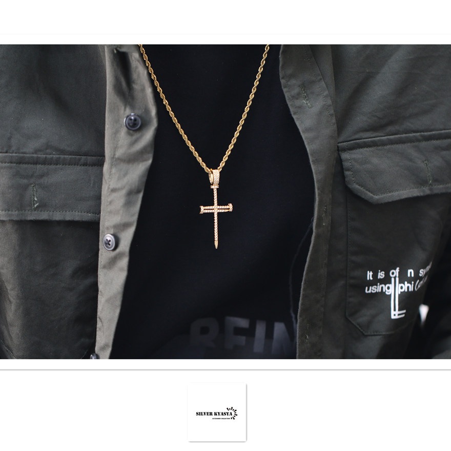 クロスネックレス 釘 パヴェ CZ [n304]