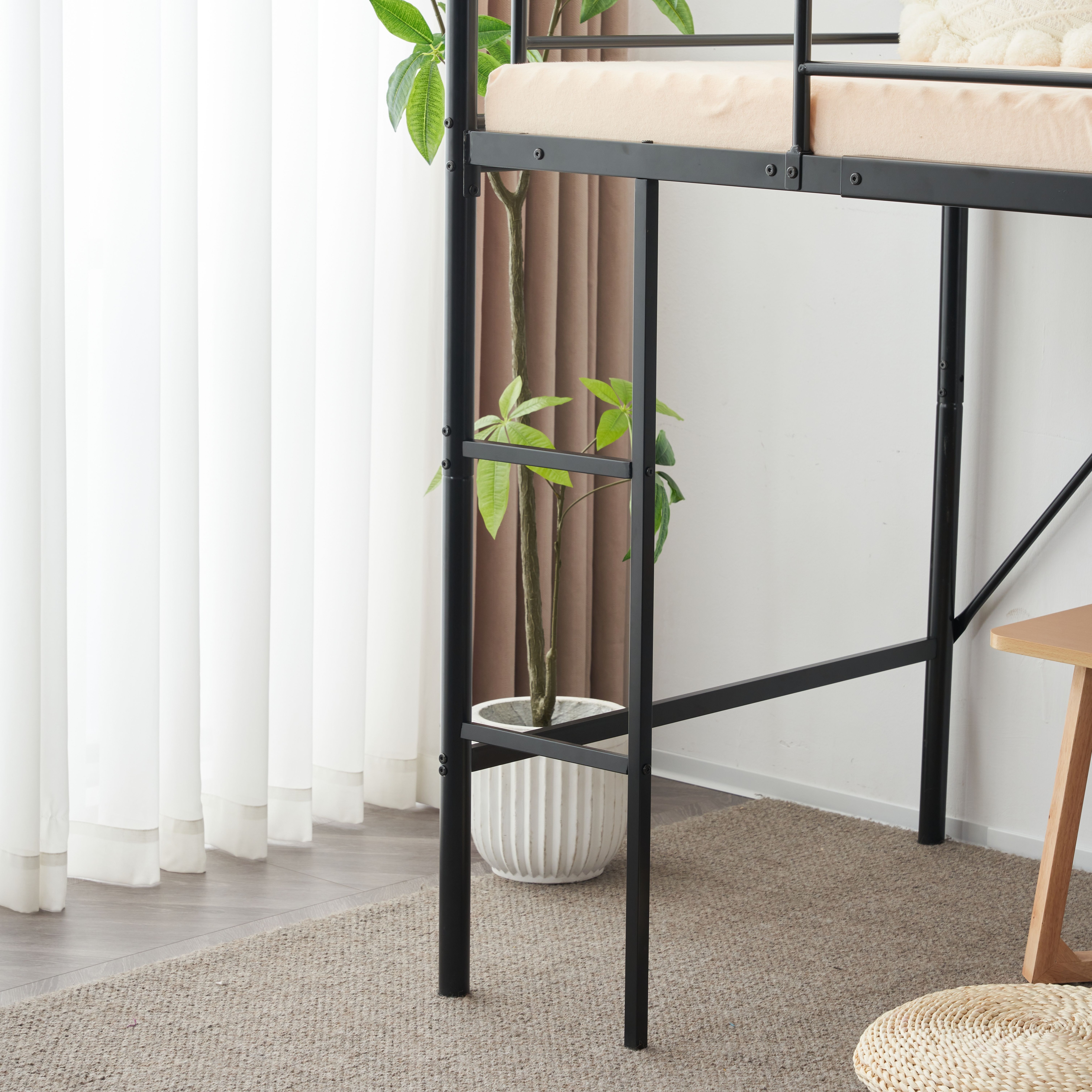 国内発送】【新作】【ブラック】ロフトベッド シングル パイプベッド