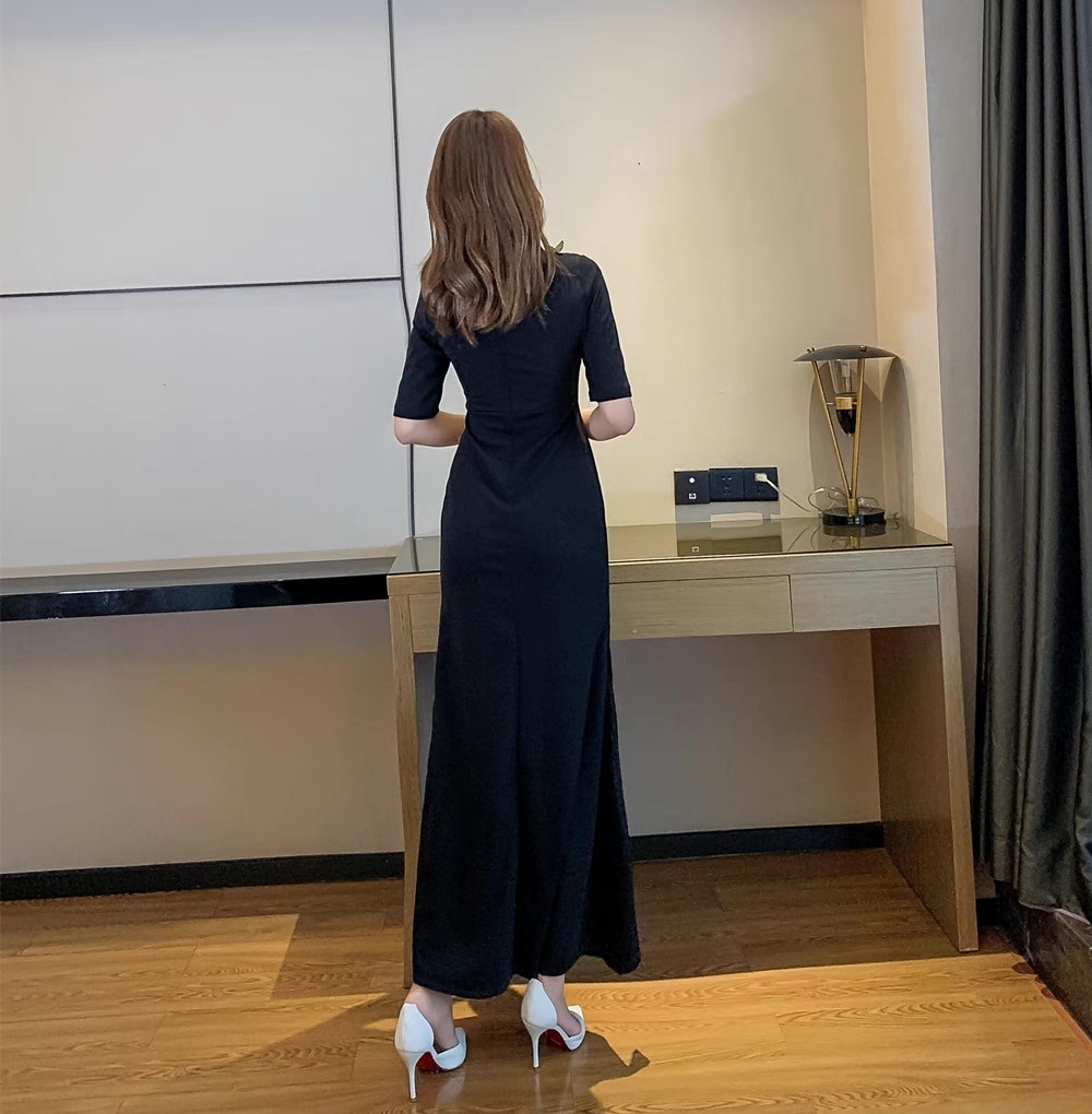 ドレス パーティー ステージ 舞台 衣装 マキシ 5分袖 スタンドカラー スレンダー タイト スリム チャイナドレス 刺繍 サイドスリット アシンメトリー 可愛い きれいめ 大人可愛い ドレス パーティー ステージ 舞台 衣装 マキシ 5分袖 スタンドカラー スレンダー タイト スリム チャイナドレス 刺繍 サイドスリット アシンメトリー 可愛い きれいめ 大人可愛い