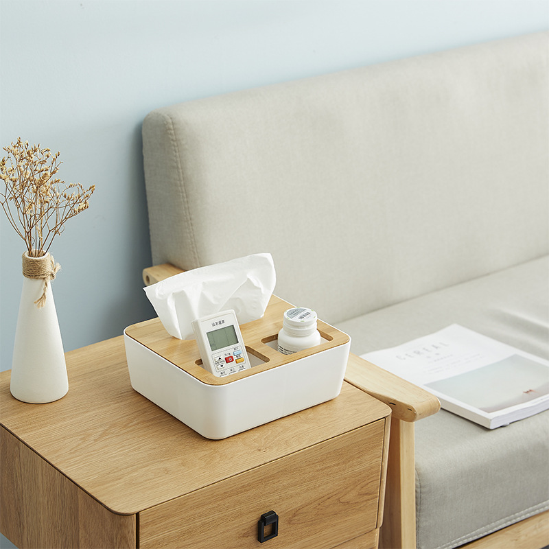 日式竹木纸巾盒创意简约客厅家用抽纸盒餐巾... : 家具・インテリア 好評高品質