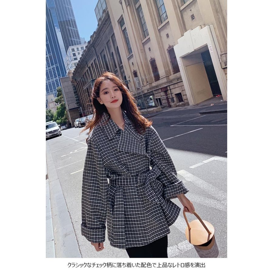 お洒落 ピーコート... : レディース服 チェック柄 アウター 最新品