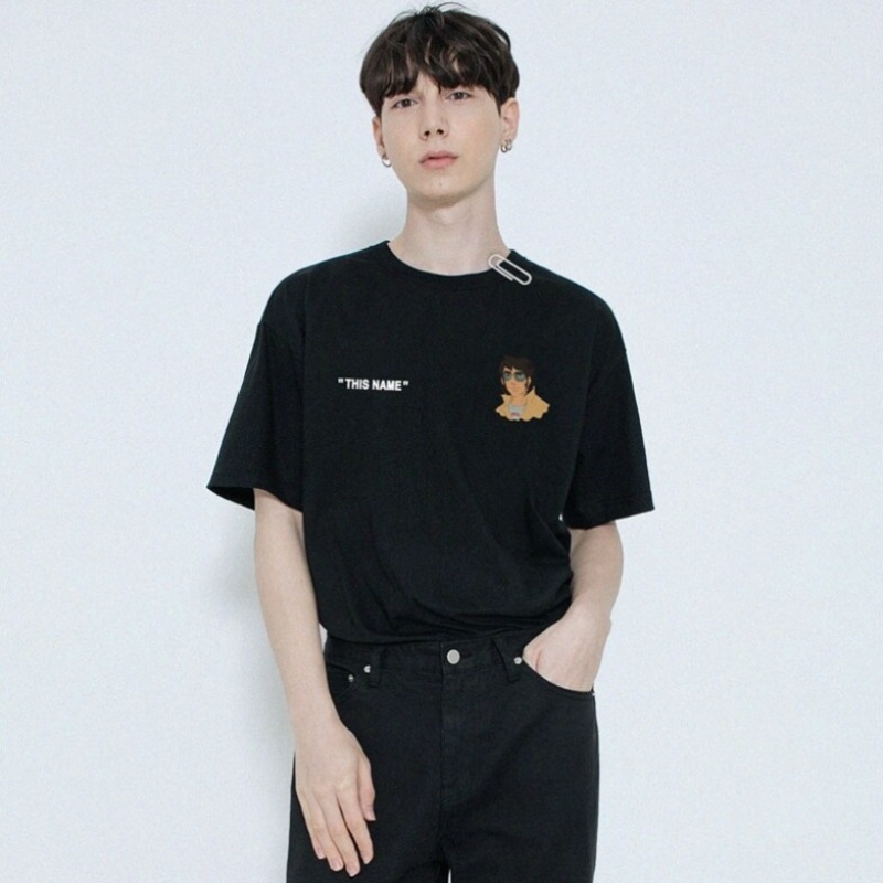 グレイバースコッチロゴレトロマン半袖Tシャツブラック