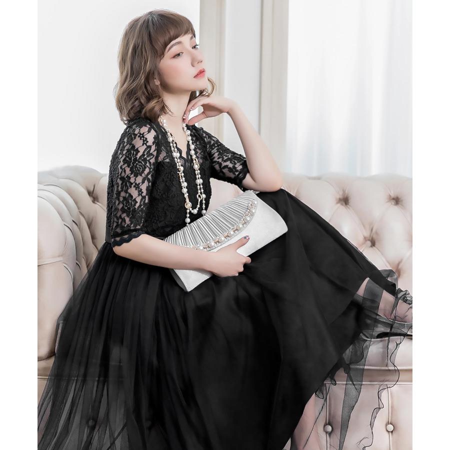 【即納】ロングドレス パーティードレス 結婚式 ドレス 成人式 同窓会 キャバ 袖あり 大きいサイズ 謝恩会 レース 五分袖 ロング 20代 30代 レース フレア yj188136