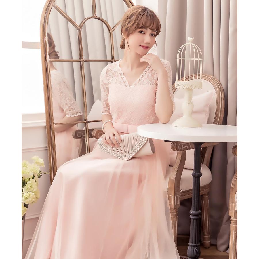 【即納】ロングドレス パーティードレス 結婚式 ドレス 成人式 同窓会 キャバ 袖あり 大きいサイズ 謝恩会 レース 五分袖 ロング 20代 30代 レース フレア yj188136