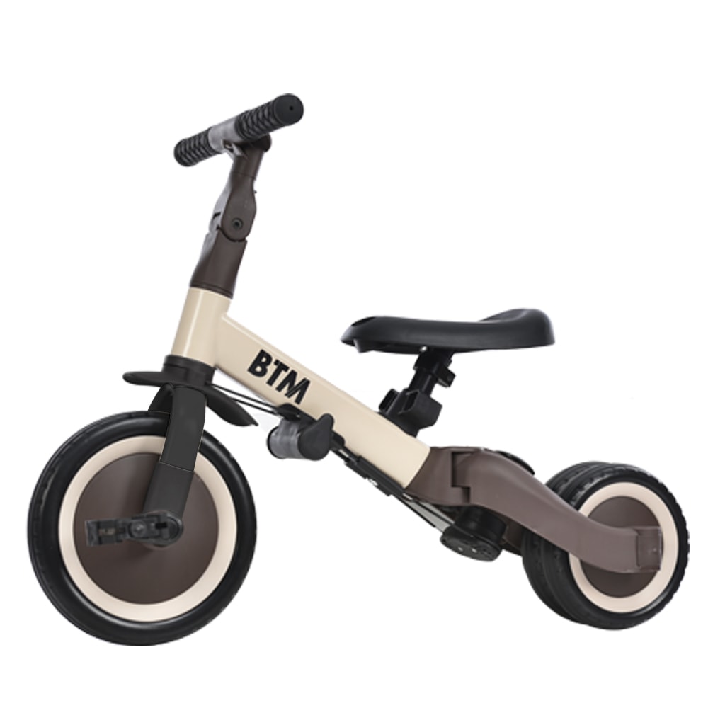 子供用三輪車 4in1 ベージュ×ブラウン 三輪車のりもの押し棒付き