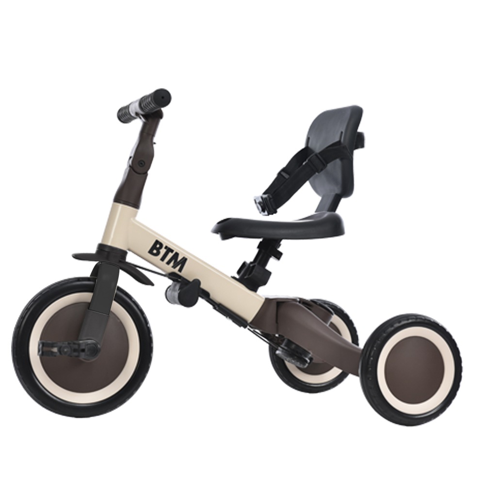 子供用三輪車 4in1 ベージュ×ブラウン 三輪車のりもの押し棒付き