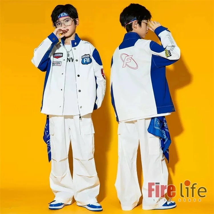 ダンスウェアセール キッズ ダンス衣装 ヒップホップ 白青 ジャケット ホワイト カーゴパンツ セットアップ ダンスウェア 男の子 女の子 長袖 韓国 派手 運動着 ダンス発表会 ジャージ ステージ衣 ダンスウェアセール キッズ ダンス衣装 ヒップホップ 白青 ジャケット ホワイト カーゴパンツ セットアップ ダンスウェア 男の子 女の子 長袖 韓国 派手 運動着 ダンス発表会 ジャージ ステージ衣