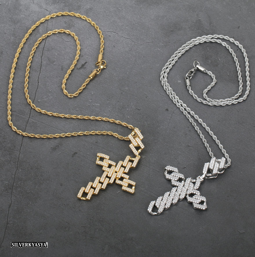 喜平チェーンクロスネックレス CZ [n305]