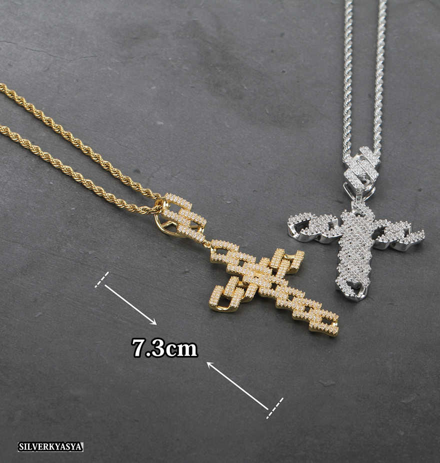 喜平チェーンクロスネックレス CZ [n305]