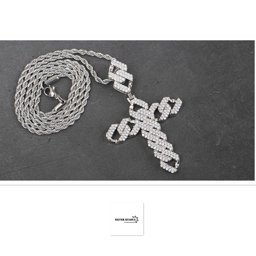 喜平チェーンクロスネックレス CZ [n305]