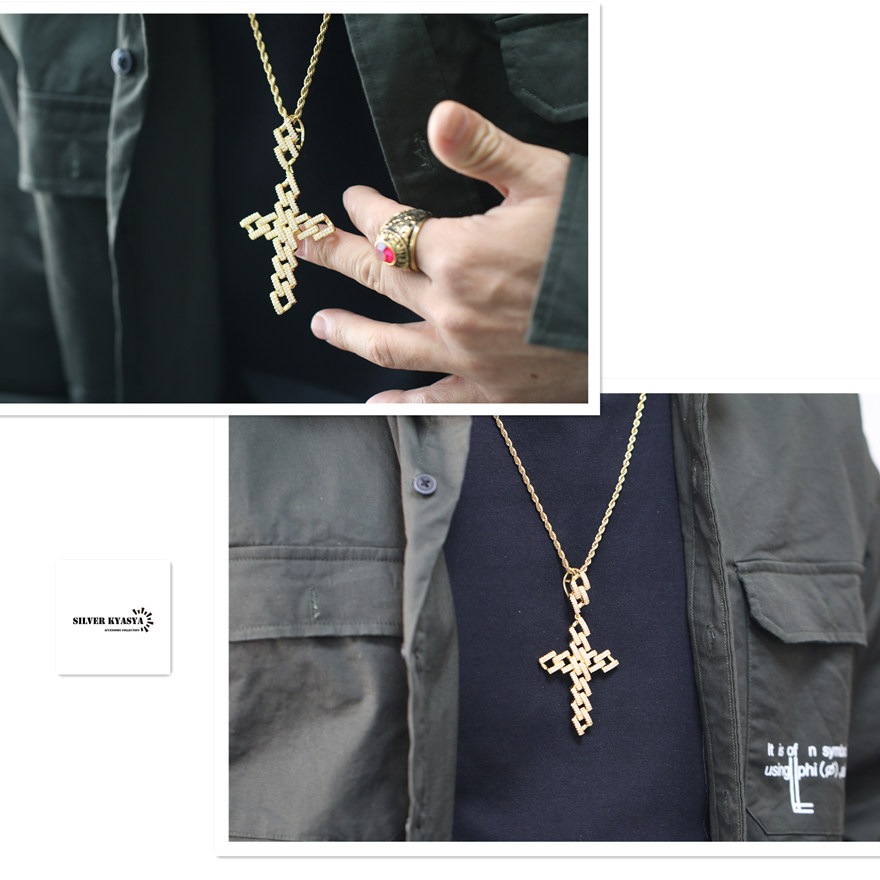 喜平チェーンクロスネックレス CZ [n305]