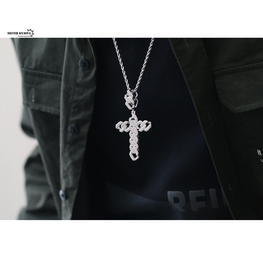 喜平チェーンクロスネックレス CZ [n305]