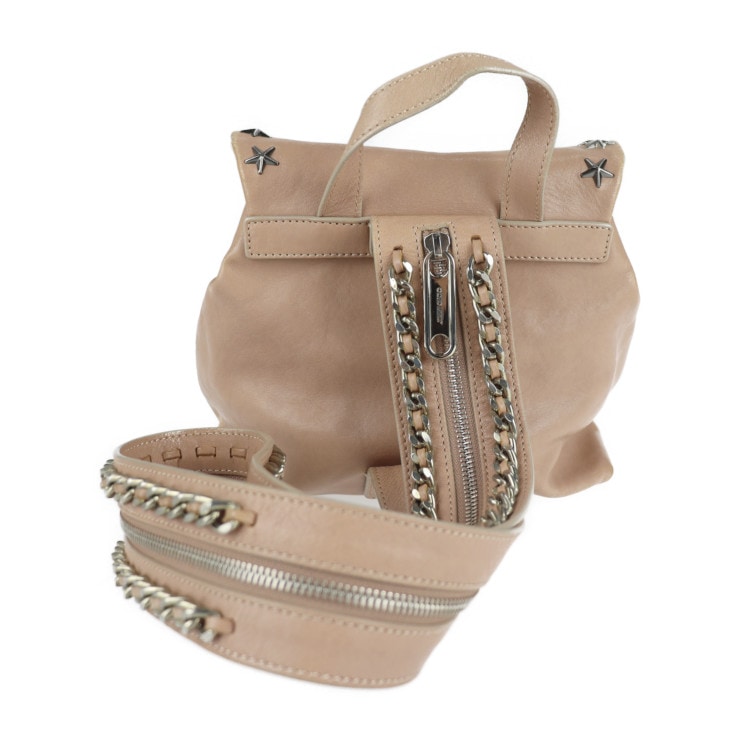 JIMMY CHOO ジミーチュウ リュック・デイパック - SUKI スキ レザー ピンクベージュ 2WAY ワンショルダーバッグ ミニ バックパック スタースタッズ 本物保証 中古