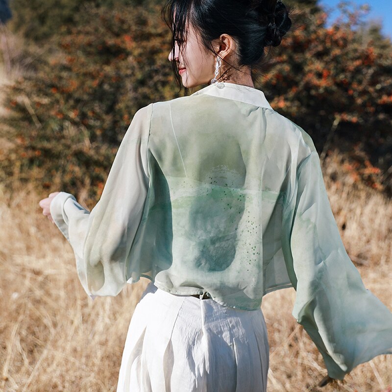チャイナ風シャツ シフォントップス レディース 染み 透け感 立ち襟 長袖 改良唐装 紫外線対策 チャイナ風シャツ シフォントップス レディース 染み 透け感 立ち襟 長袖 改良唐装 紫外線対策