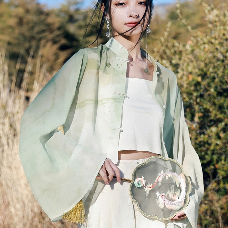 チャイナ風シャツ シフォントップス レディース 染み 透け感 立ち襟 長袖 改良唐装 紫外線対策 チャイナ風シャツ シフォントップス レディース 染み 透け感 立ち襟 長袖 改良唐装 紫外線対策