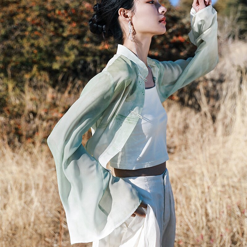 チャイナ風シャツ シフォントップス レディース 染み 透け感 立ち襟 長袖 改良唐装 紫外線対策 チャイナ風シャツ シフォントップス レディース 染み 透け感 立ち襟 長袖 改良唐装 紫外線対策