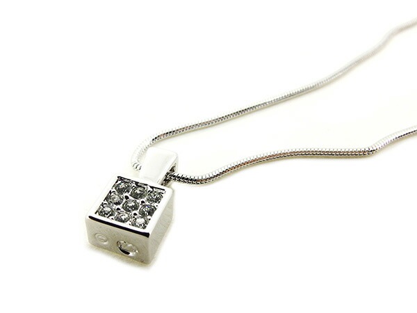 ネックレス ペンダント アクセサリー スクエア クリスタル リバーシブル シルバー クリア 中古