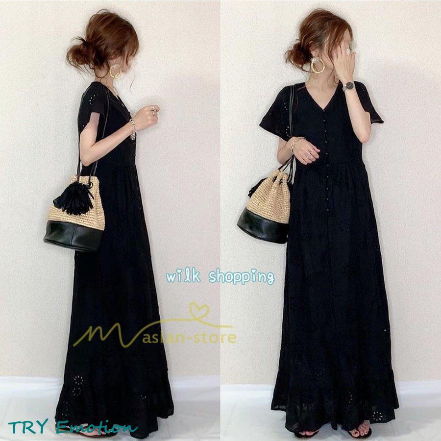 【即納】夏ワンピース 半袖 ロングワンピース Aライン 花刺繍 Vネック サマー ゆったり 夏コーデ 体型カバー 20代30代 黒 白 40代 ママ フォーマル OL 大人 シンプル 【即納】夏ワンピース 半袖 ロングワンピース Aライン 花刺繍 Vネック サマー ゆったり 夏コーデ 体型カバー 20代30代 黒 白 40代 ママ フォーマル OL 大人 シンプル