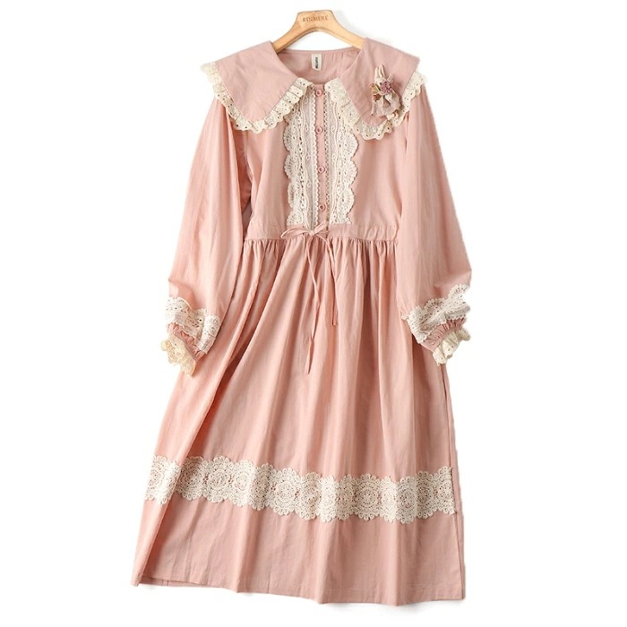 【急速出荷】甘かわいい ワンピース 長袖 コットン ロングワンピース 森ガール レース 綿 春服 夏服 春夏 ローゴージャス ロリータ 体型カバー レディース 女性 薄手 春物 夏物 夏用 春用