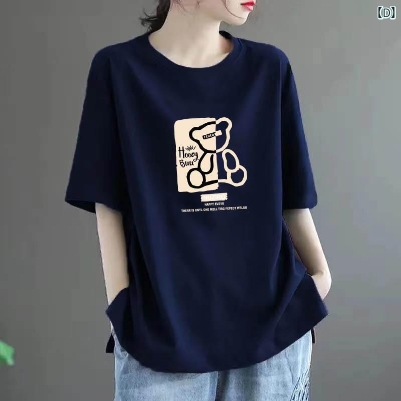 レディース Tシャツ 半袖 綿 ラウンドネック 半袖 Tシャツ レディース 2025 夏 プリント 大きいサイズ 太 mm トップス レディース Tシャツ 半袖 綿 ラウンドネック 半袖 Tシャツ レディース 2025 夏 プリント 大きいサイズ 太 mm トップス