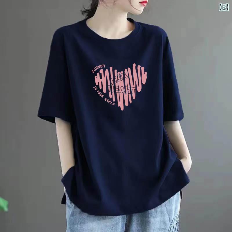 レディース Tシャツ 半袖 綿 ラウンドネック 半袖 Tシャツ レディース 2025 夏 プリント 大きいサイズ 太 mm トップス レディース Tシャツ 半袖 綿 ラウンドネック 半袖 Tシャツ レディース 2025 夏 プリント 大きいサイズ 太 mm トップス