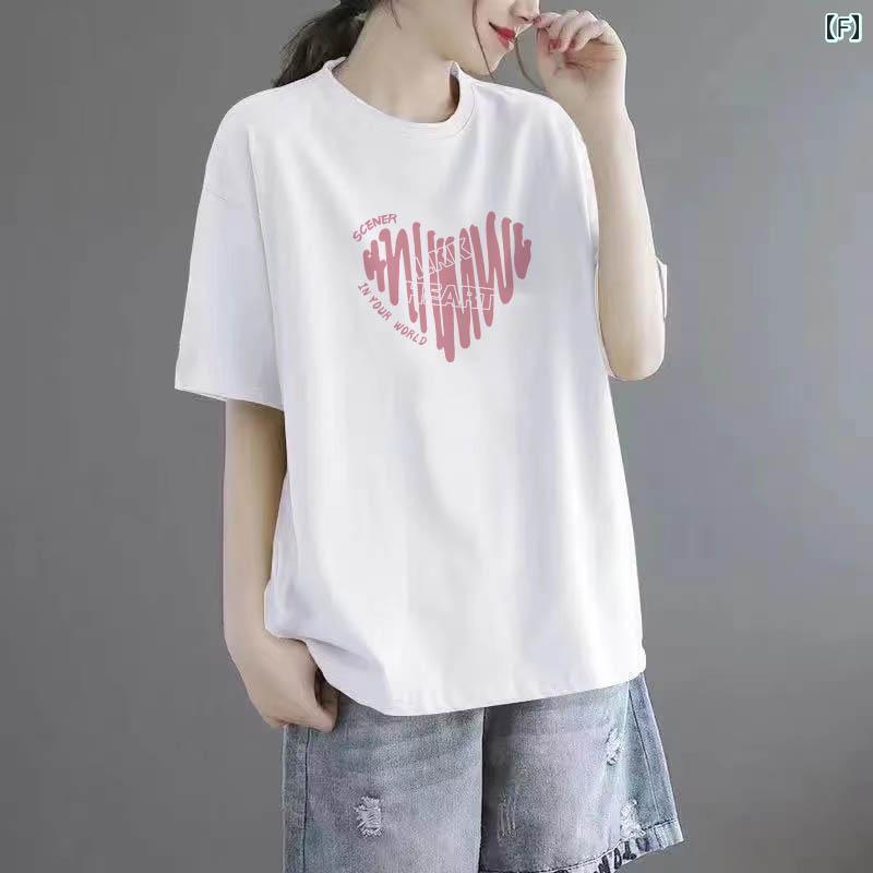 レディース Tシャツ 半袖 綿 ラウンドネック 半袖 Tシャツ レディース 2025 夏 プリント 大きいサイズ 太 mm トップス レディース Tシャツ 半袖 綿 ラウンドネック 半袖 Tシャツ レディース 2025 夏 プリント 大きいサイズ 太 mm トップス
