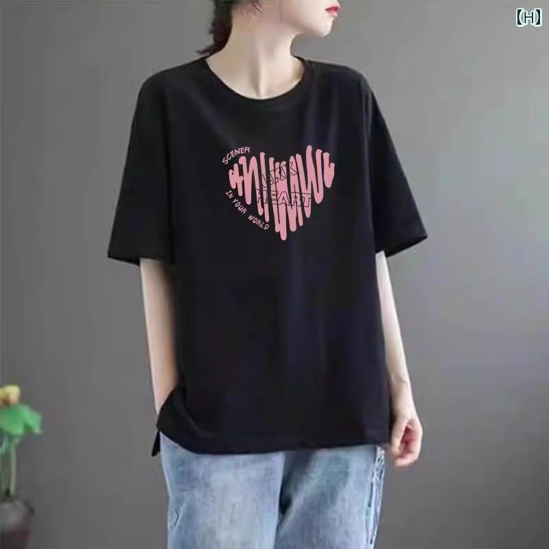 レディース Tシャツ 半袖 綿 ラウンドネック 半袖 Tシャツ レディース 2025 夏 プリント 大きいサイズ 太 mm トップス レディース Tシャツ 半袖 綿 ラウンドネック 半袖 Tシャツ レディース 2025 夏 プリント 大きいサイズ 太 mm トップス