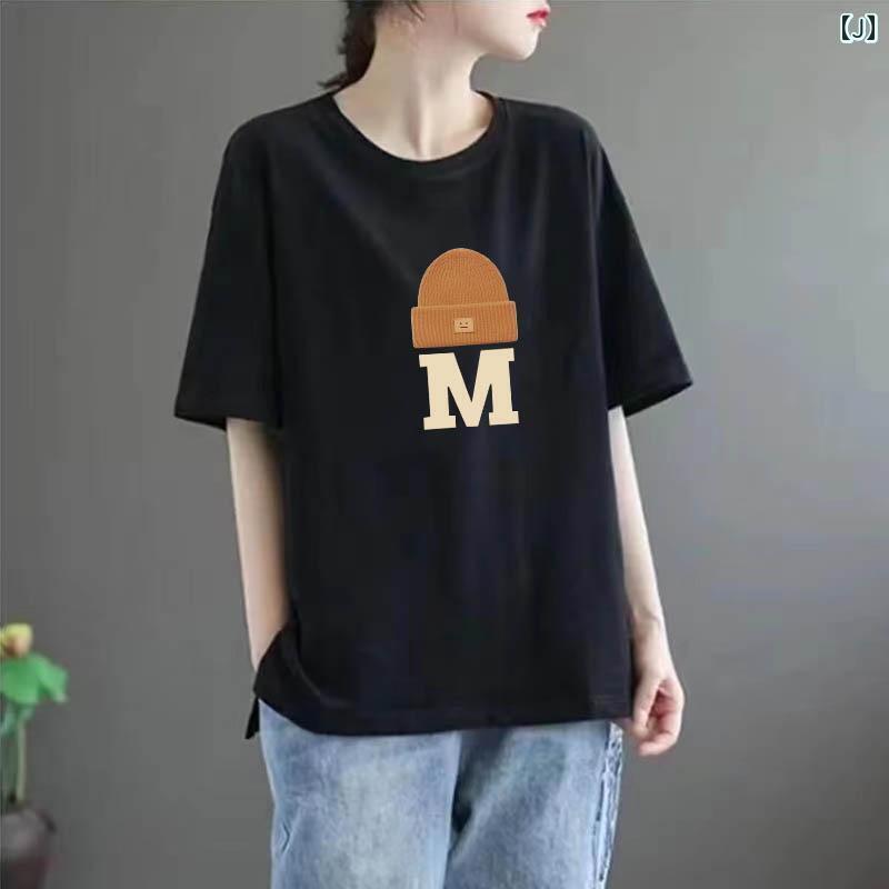 レディース Tシャツ 半袖 綿 ラウンドネック 半袖 Tシャツ レディース 2025 夏 プリント 大きいサイズ 太 mm トップス レディース Tシャツ 半袖 綿 ラウンドネック 半袖 Tシャツ レディース 2025 夏 プリント 大きいサイズ 太 mm トップス