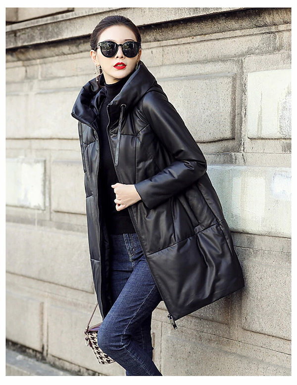 羊革 ラムレザーコート Wジップ フード付き レザーコート レディース フード付き コート ジップアップ ファスナー