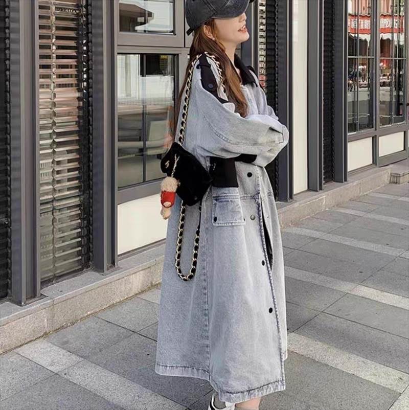アウター コート 上着 レディース トレンチ ロング 長袖 Vネック 襟付き ストリート ウエスタン ポケット 前開き デニム ブルーデニム かわいい 大人可愛い きれいめ カジュアル おしゃれ かっ