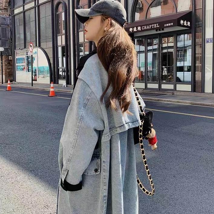 アウター コート 上着 レディース トレンチ ロング 長袖 Vネック 襟付き ストリート ウエスタン ポケット 前開き デニム ブルーデニム かわいい 大人可愛い きれいめ カジュアル おしゃれ かっ