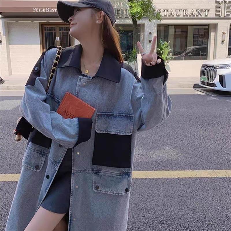 アウター コート 上着 レディース トレンチ ロング 長袖 Vネック 襟付き ストリート ウエスタン ポケット 前開き デニム ブルーデニム かわいい 大人可愛い きれいめ カジュアル おしゃれ かっ