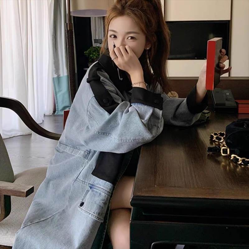 アウター コート 上着 レディース トレンチ ロング 長袖 Vネック 襟付き ストリート ウエスタン ポケット 前開き デニム ブルーデニム かわいい 大人可愛い きれいめ カジュアル おしゃれ かっ