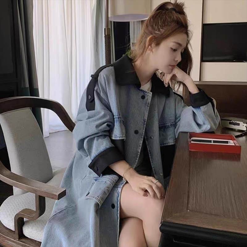 アウター コート 上着 レディース トレンチ ロング 長袖 Vネック 襟付き ストリート ウエスタン ポケット 前開き デニム ブルーデニム かわいい 大人可愛い きれいめ カジュアル おしゃれ かっ