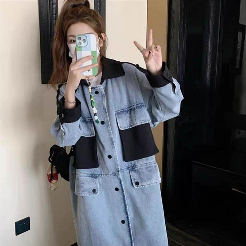 アウター コート 上着 レディース トレンチ ロング 長袖 Vネック 襟付き ストリート ウエスタン ポケット 前開き デニム ブルーデニム かわいい 大人可愛い きれいめ カジュアル おしゃれ かっ