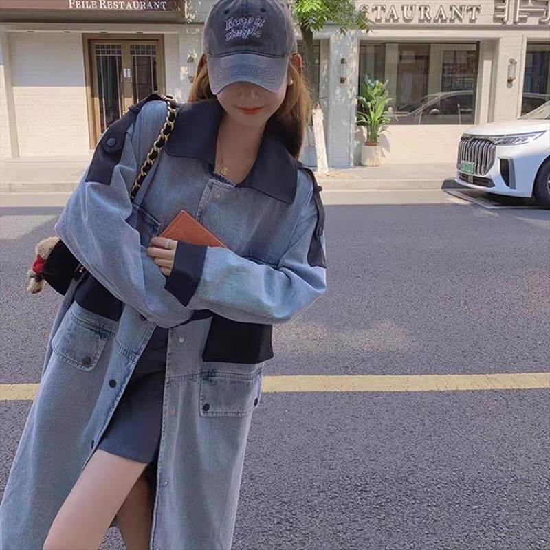 アウター コート 上着 レディース トレンチ ロング 長袖 Vネック 襟付き ストリート ウエスタン ポケット 前開き デニム ブルーデニム かわいい 大人可愛い きれいめ カジュアル おしゃれ かっ