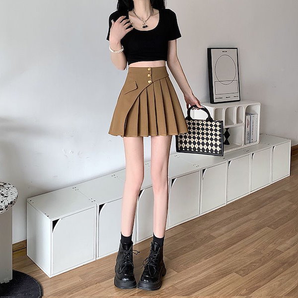 Qoo10] ミニドレス脚魅せミニスカート プリーツス