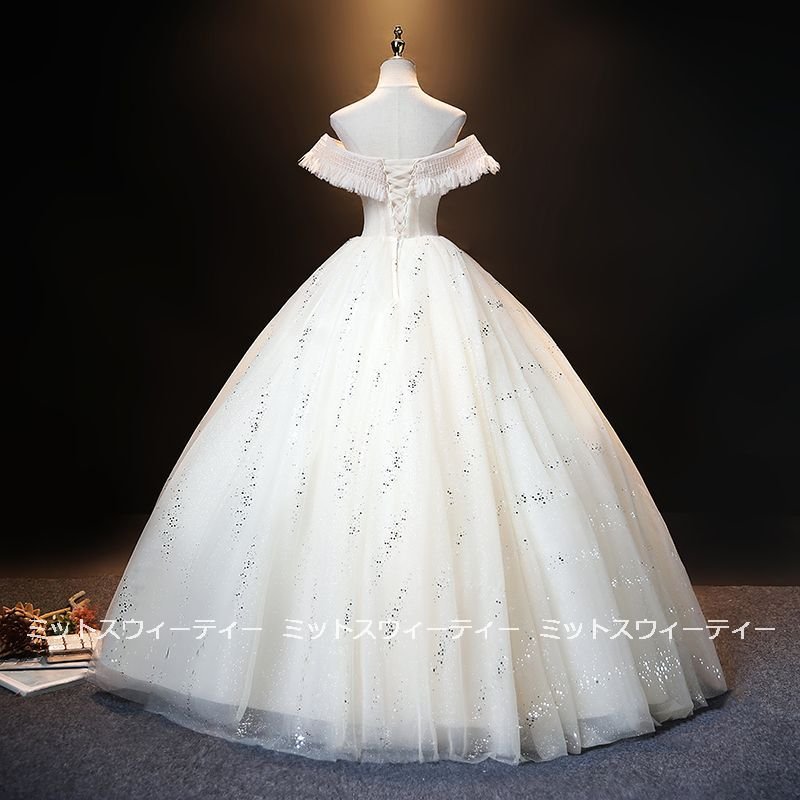 ウエディングドレス カラードレス ロング ベージュ オフショルダー 結婚式 ロングドレス 演奏会 コ