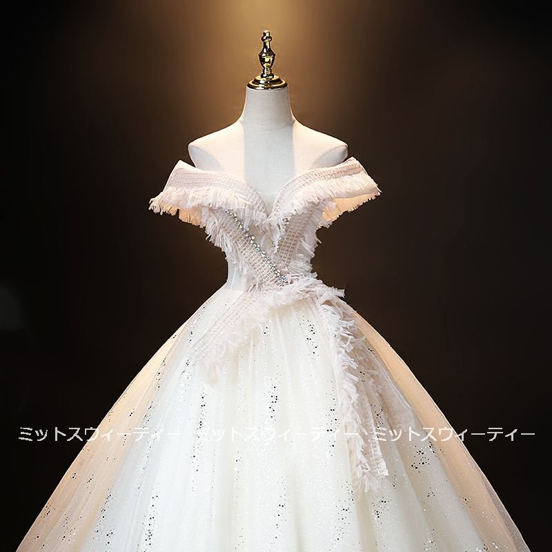 ウエディングドレス カラードレス ロング ベージュ オフショルダー 結婚式 ロングドレス 演奏会 コ
