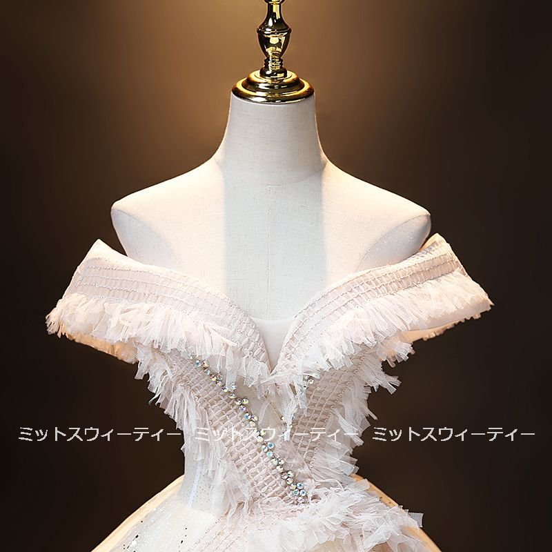 ウエディングドレス カラードレス ロング ベージュ オフショルダー 結婚式 ロングドレス 演奏会 コ