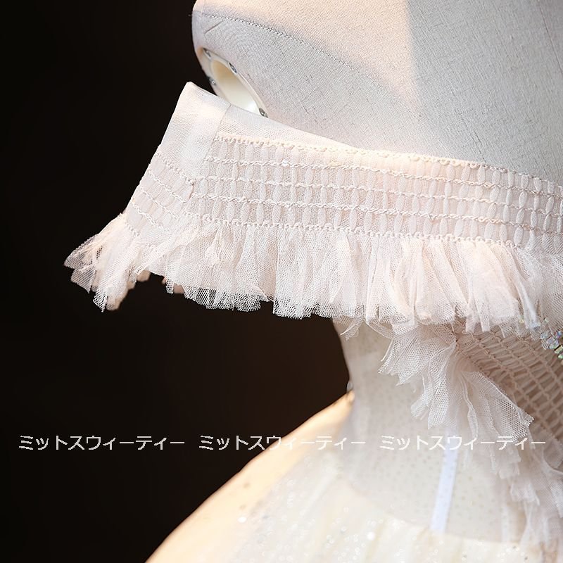 ウエディングドレス カラードレス ロング ベージュ オフショルダー 結婚式 ロングドレス 演奏会 コ
