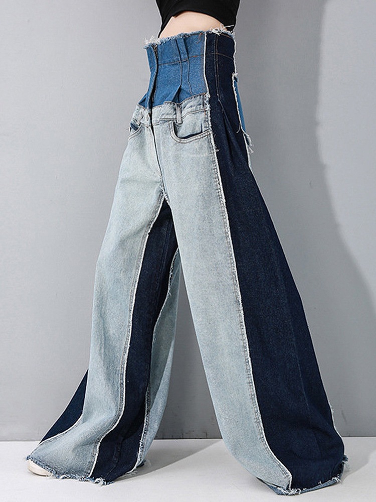 スーパーハイウエスト 異素材ミックス デニム レディース ボトムス Gパン 丈長 フルレングス ワイド フレア ウエストマーク ハイウエスト 切り替えデザイン 大人可愛い こなれ感 ラフ クール スーパーハイウエスト 異素材ミックス デニム レディース ボトムス Gパン 丈長 フルレングス ワイド フレア ウエストマーク ハイウエスト 切り替えデザイン 大人可愛い こなれ感 ラフ クール