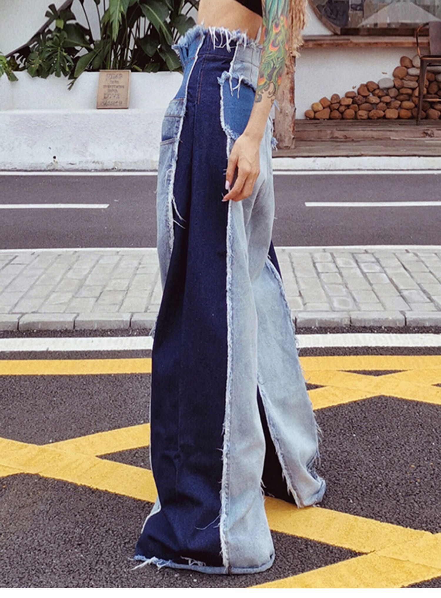 スーパーハイウエスト 異素材ミックス デニム レディース ボトムス Gパン 丈長 フルレングス ワイド フレア ウエストマーク ハイウエスト 切り替えデザイン 大人可愛い こなれ感 ラフ クール スーパーハイウエスト 異素材ミックス デニム レディース ボトムス Gパン 丈長 フルレングス ワイド フレア ウエストマーク ハイウエスト 切り替えデザイン 大人可愛い こなれ感 ラフ クール