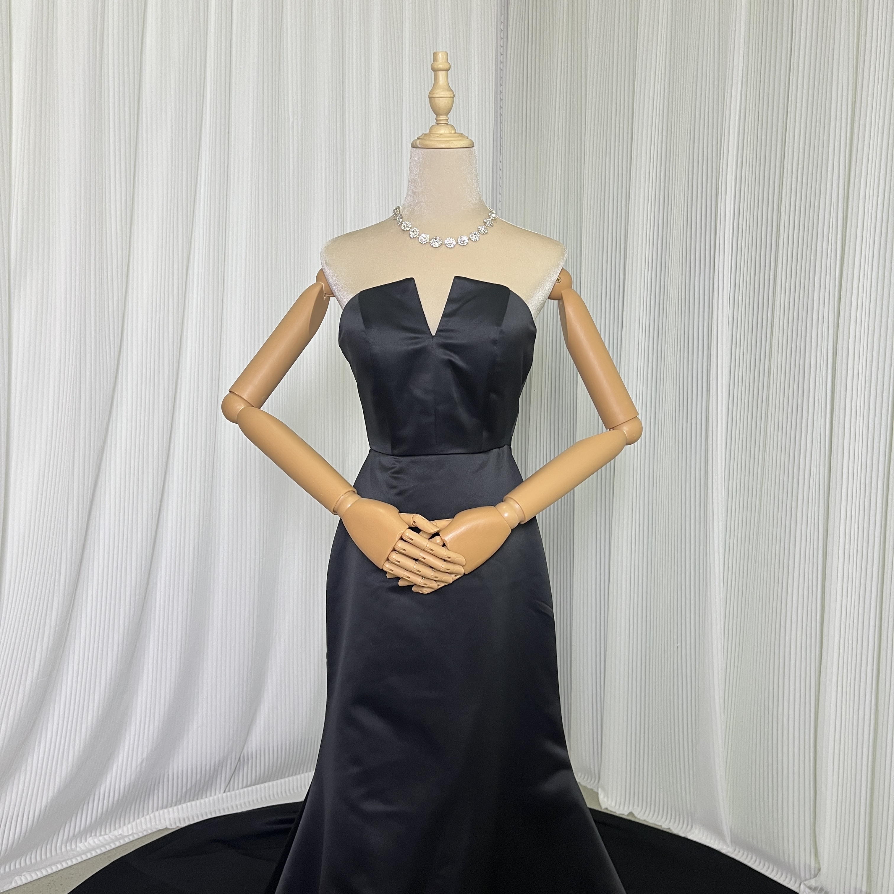 パーティードレス ブラック ベアトップ マーメイドライン ロングトレーン 編み上げ 演奏会/音楽会