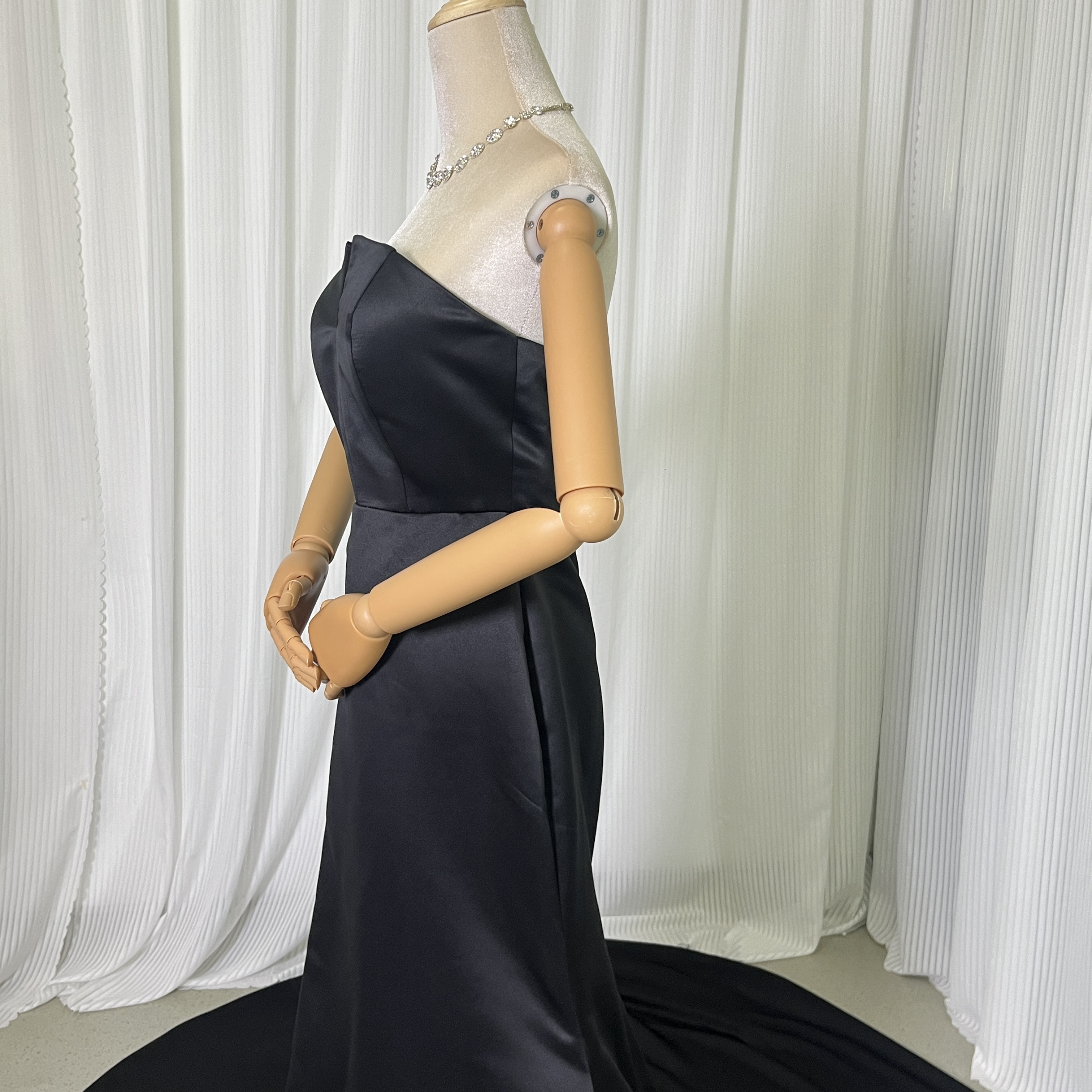 パーティードレス ブラック ベアトップ マーメイドライン ロングトレーン 編み上げ 演奏会/音楽会