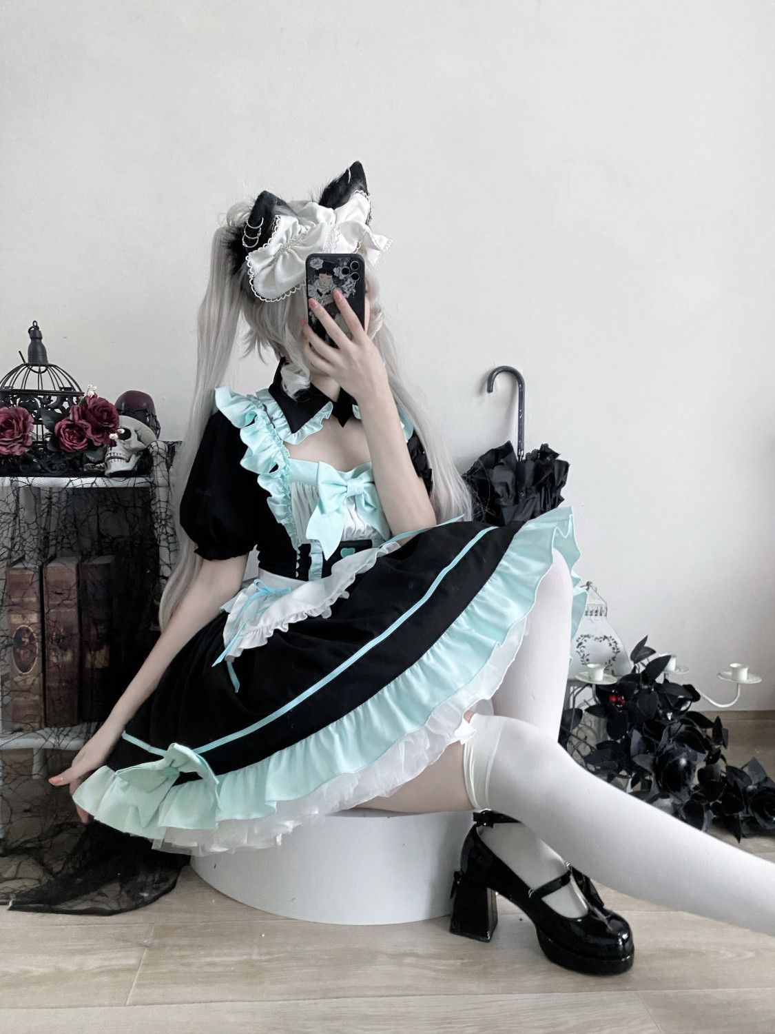 今人気発中コスプレロリータレディースロリータ洋学院祭用初音メイドコスプレワンピースドレス