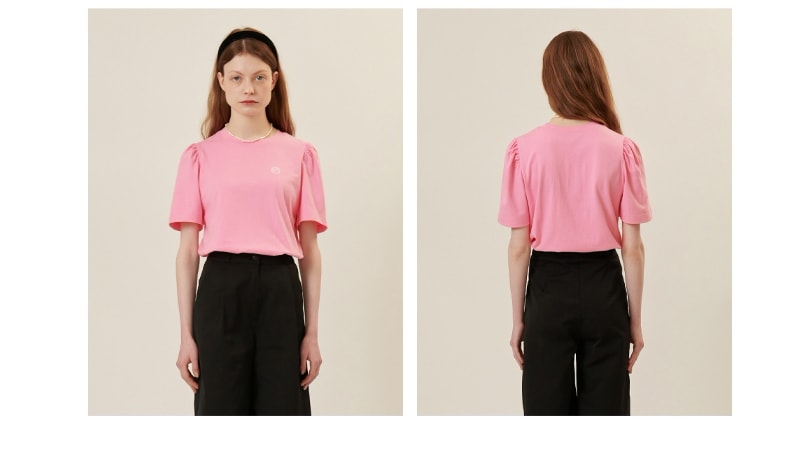 Tシャツ・カットソー RONRON PUFF SLEEVE HALF T SHIRT PINK [RR22BST1307PK] RONRON】 PUFF SLEEVE HALF T SHIRT : PINK Tシャツ・カットソー