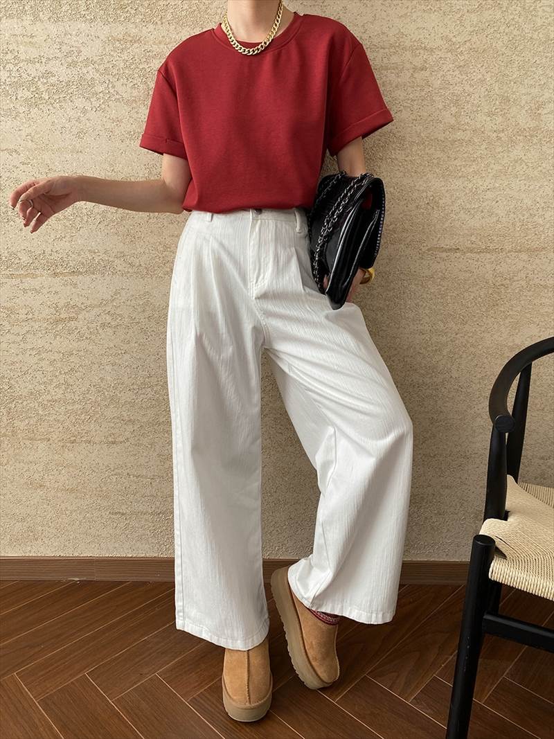 ロングパンツ レディース ズボン ストレート ワイド ボトムス ポケット ホワイト 白 きれいめ シンプル 上品 おしゃれ かっこいい カジュアル こなれ感 個性的 レトロ きちんと 主役級 存在感
