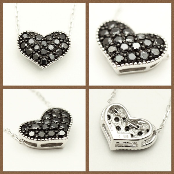 me on... まるっとした可愛らしいハートのフレーム K10ホワイトゴールド WG ハートモチーフブラックダイヤモンドパヴェネックレス me on... まるっとした可愛らしいハートのフレーム K10ホワイトゴールド WG ハートモチーフブラックダイヤモンドパヴェネックレス